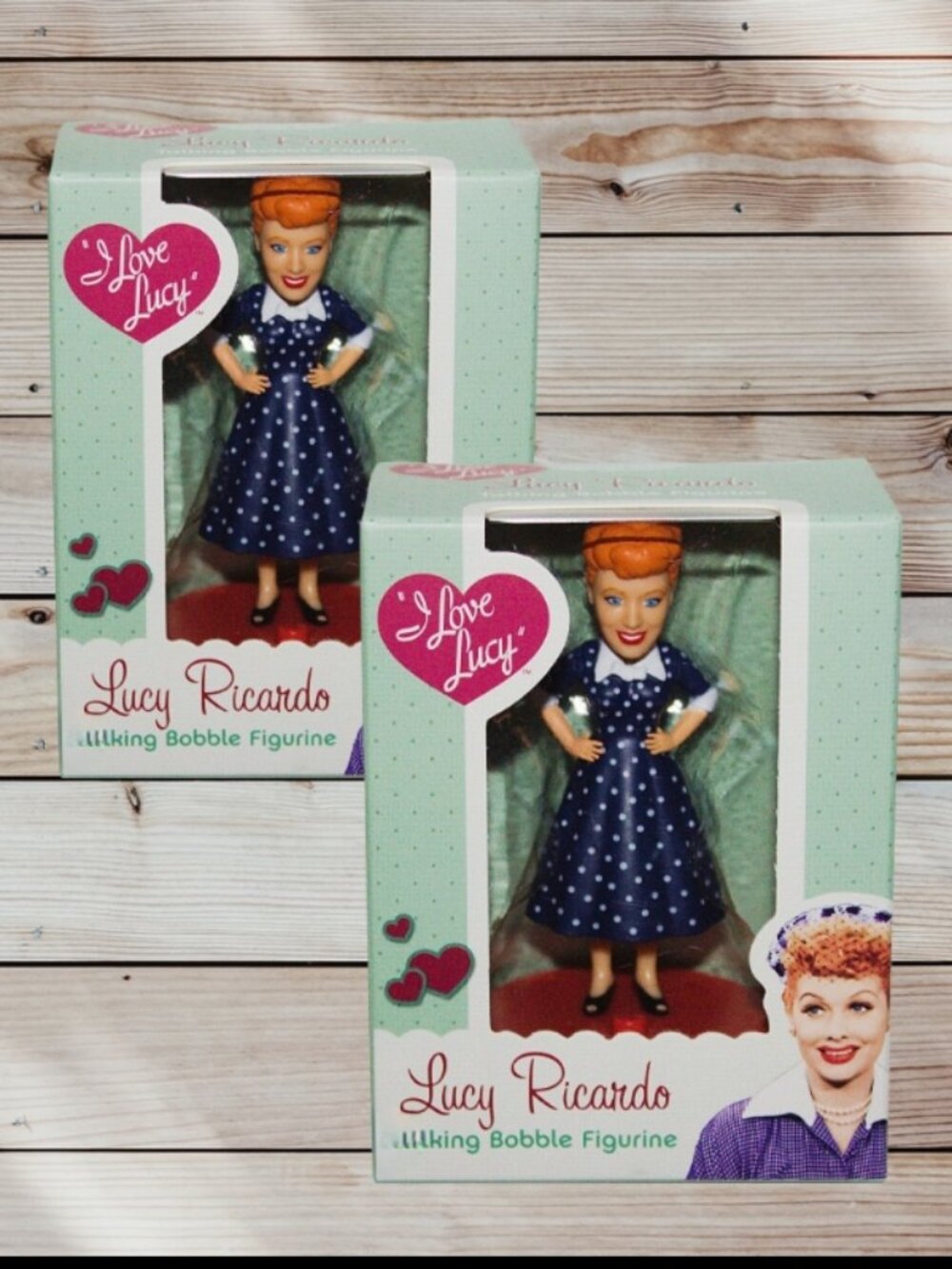 Lot of 2 - NEW - I Love Lucy Talking Bobble Figures of Lucy Ricardo + Mini Book